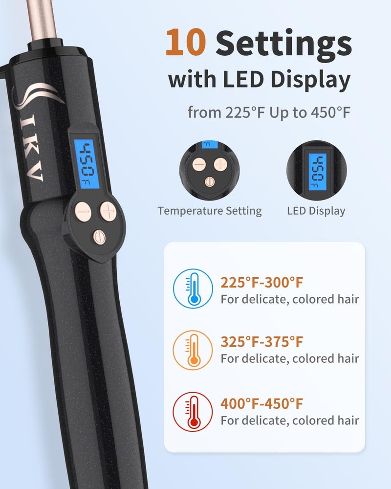 IKV 3/8 Inch Small Wand Curling Iron,Long Barrel Hair Curling Wand for Short&Long Hair, Ceramic Thin Curling Iron for Spiral Curls, Dual Voltage|Adjustable Temp - Image 5